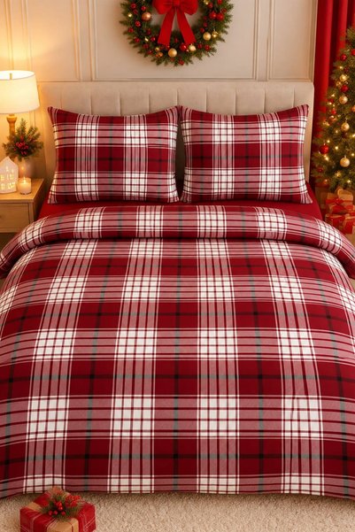 Eponj Home Mature Duvet Cover Set Double Plaid Claret Red