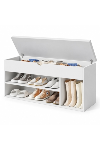 Bukela White Shoe Cabinet with Doors, 80x28x44.7cm Multi-Tier Shoe Storage Organizer, Dust-Proof Space Saving Shoe Rack for Entryway, Hallway and Bedroom