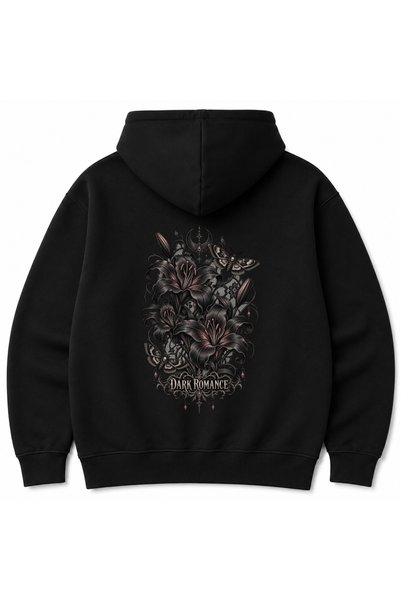 Rabona Fashion Dark Romance – Gothic Lily & Moth Floral Graphic Hoodie