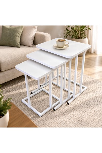 spectra home Spectra Liza 3-Piece Wooden Top Nesting Coffee Table Set - White