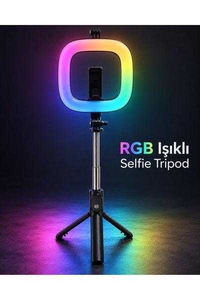 FMA Fotoğraf ve Video Çekimi İçin RGB Halka Işık Bluetooth Kumandalı Telefon Tripodu