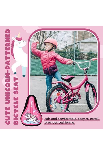 AZONEE Girls Gel Bike Seat Cushion Cover – Unicorn Pattern, 8×5.7″ Adjustable Breathable Memory Foam