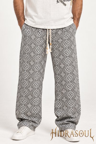 Baggy Erkek Gri Antrasit Geometrik Desenli Oversize Bol Paça Rahat Pantolon