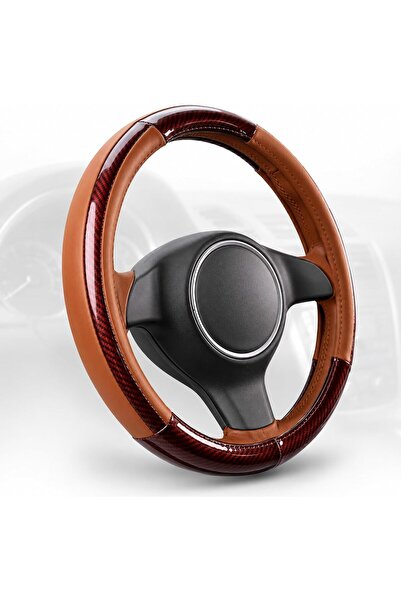 AutoFamily AUTO FAMILY Luxury Wood Grain & Leather Steering Wheel Cover 15 In...