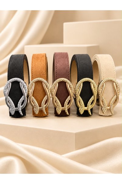 Fiori Suede Leather Women's Trouser Belt with Gold Snake Buckle, Jacket Belt,...