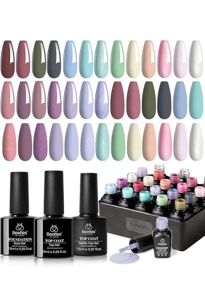 beetles Gel Polish مجموعة طلاء أظافر جيلي بيتلز، 6 ألوان طبيعية شفافة وردية و...