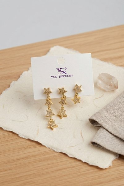 BlackCraft Brass Gold Color Zircon Stone Dangle Star Model Women's Earring Set