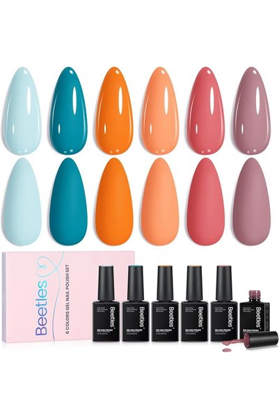 beetles Gel Polish مجموعة طلاء أظافر جيلي بيتلز، 6 ألوان طبيعية شفافة وردية و...