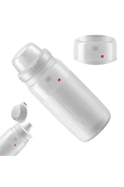 Elite Bidon FLY MTB TEX Transparent Gri cu Logo 550ml SUPER UȘOR FĂRĂ BPA