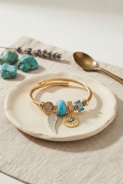 BlackCraft Blue Color Eye Model Gold Charm Bracelet