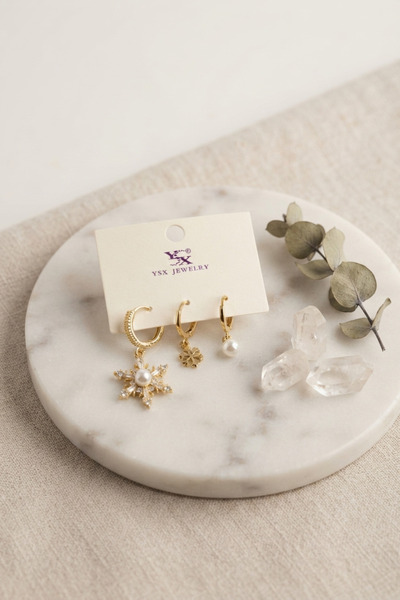 BlackCraft Brass Gold Color Snowflake Model Women's Earring Set