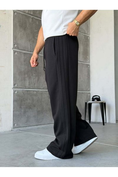More Black Baggy Tracksuit with Stripe Detail