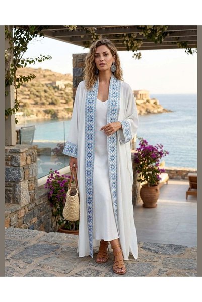 Godiva ΜΙΓΙΑΚΙ |   Λευκό Κεντητό Ανοιχτό Καφτάνι