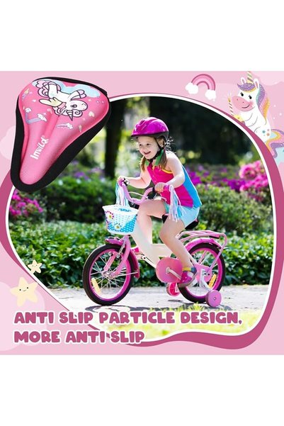 AZONEE Girls Gel Bike Seat Cushion Cover – Unicorn Pattern, 8×5.7″ Adjustable Breathable Memory Foam