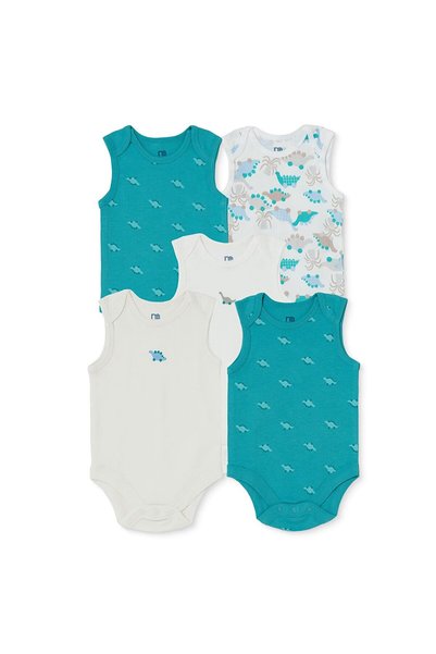 MOTHERCARE Erkek Bebek 5li Body Dinozor Baskılı Zarf Yaka Çıtçıtlı Atlet