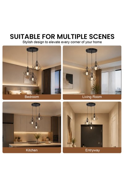 GENERAL Lustră Suspendată Triplă Geometrică Neagră,compatibilă becuri E27