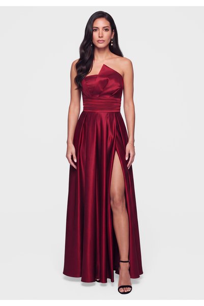 Larica Damen Maxi-Abendkleid, Satin-Finish, Figurbetontes Oberteil, Ausgestel...