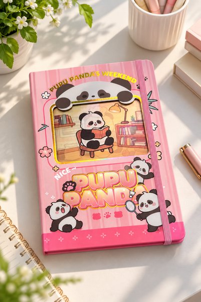 Daks Hologram Cover Panda Notebook – A5, 80 Sheets 160 Pages Lined - Pink