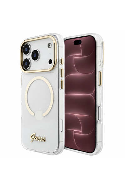 Guess Husa pentru iPhone 17/18 Pro Max IML Script Metal MagSafe, Transparent