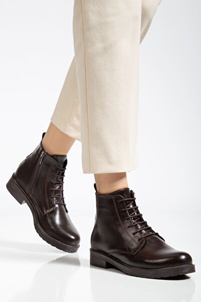 Zerenyus Zri̇n165-225 Premium Brown Yanki Lace-Up Zippered Daily Women's Boots