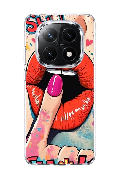 lelia غطاء هاتف شفاف متوافق مع Redmi Note 14 Pro Plus 5G مع طباعة الشفاه الحمراء