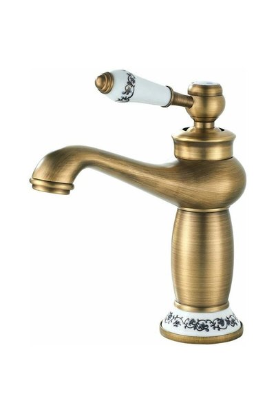 Noonedibs Baterie de baie retro, baterie lavoar cu mâner ceramic, baterie lav...