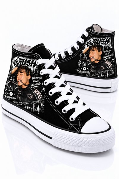 MECH BUTİK Crush Printed Black High-Top Sports Shoes Sneaker