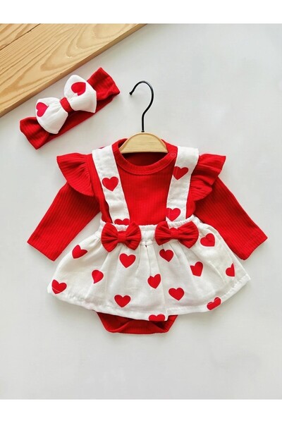 Generic Brand Heart Patterned 100% Cotton Muslin Fabric Bandana Bodysuit Set ...