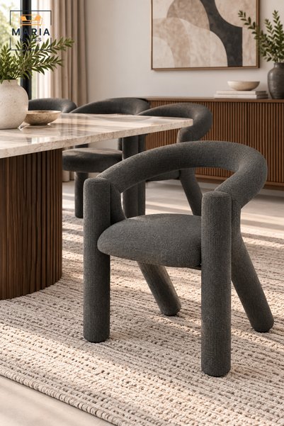 MARIA HOMES Modern Dining Chair | Dark Gray Textured Upholstered Dining Chair...
