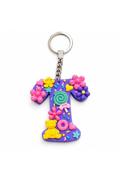 Tajseed Thermal Clay Ornament – Purple Letter t with Flowers