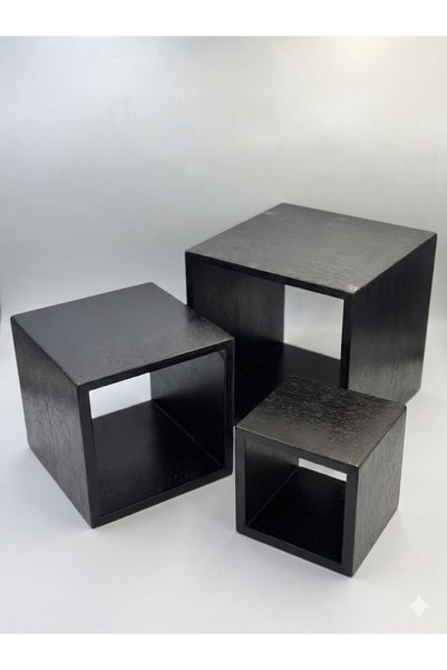 Generic 3-Pieces Black Wooden Square Riser Stand Set