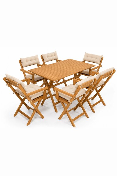 Meya Dekor 6+1 Kollu Bistro Balkon Teras Bahçe Masa Sandalye Seti Krem Minder...