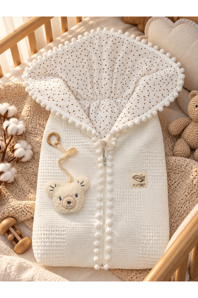 Tomuycuk Baby Swaddle Set with Zipper, Pompom, Fiber Filling, Pique Swaddle, ...