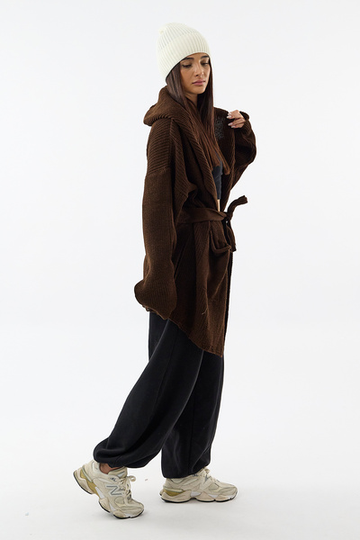 COCOPELLI Poncho de damă din tricotaje maro de design COC3615