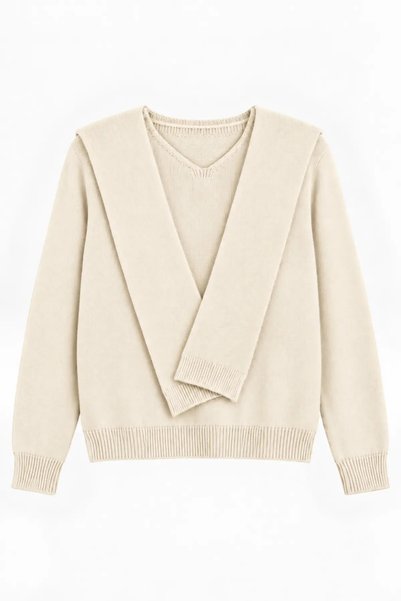Ladima Women's Cream Shawl Collar Knitwear Sweater