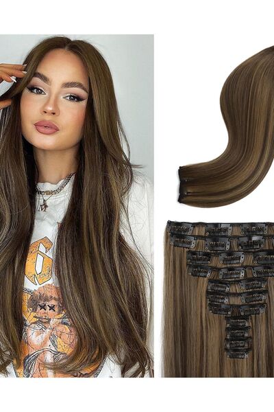 Dotail Set de 11 extensii de păr, 60 cm, cu clipsuri, drepte, volum mare, apl...