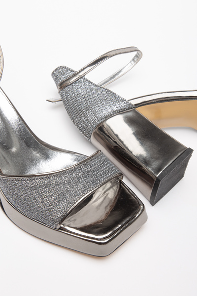 LİLLA Women's Pointed Toe 8.5 cm Platinum Glitter Heeled Evening Dress Shoes