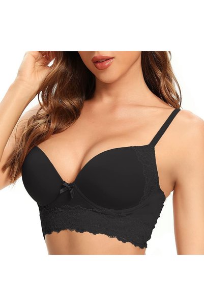 OtherMax Sutien push-up dama confortabil cu armătură din dantelă neagră 34C