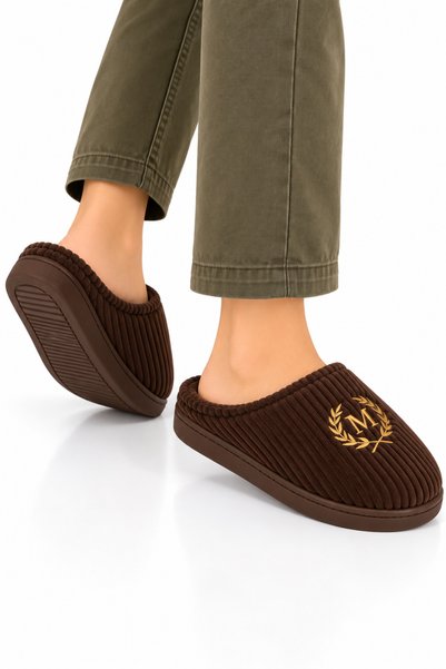 Jagulep Men's Home Furry Non-Slip Sole Slippers Brown