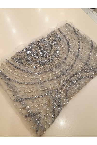 Safir Kumaş Abiyelik Kaliteli Ağır İşlemeli Ön Beden için Kuponlar 55/150 cm