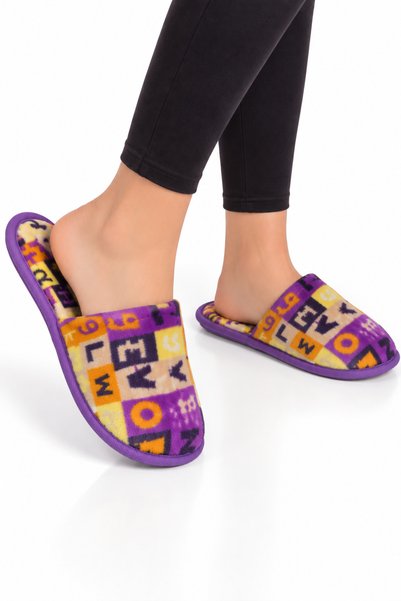 Jagulep Papuci de casă unisex, cu suport antiderapant și blană, LILA-GALBEN