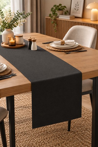 HOMELKA Black Color Runner Dining Table Modern Decorative Runner Waterproof Stain Resistant 145X42 cm
