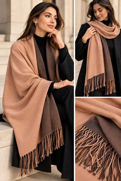 tomrisboutique شال ووشاح كشمير فاخر ذو وجهين 70 × 200 سم بلونين مع حواف مزخرفة