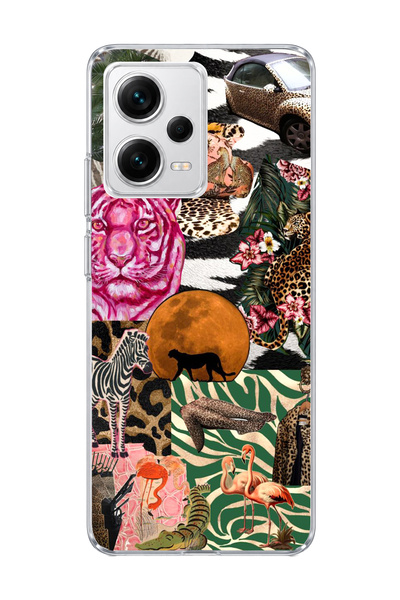 lelia حافظة هاتف شفافة مطبوعة بتصميم Wild Animal Collage متوافقة مع Redmi Not...