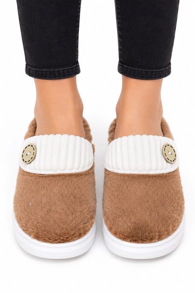 Jagulep Women's Warm Plush Button Detailed House Slippers Vi̇zon