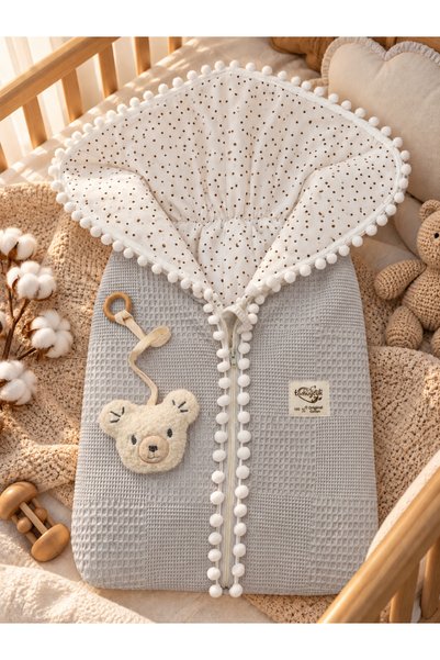 Tomuycuk Baby Swaddle Set with Zipper, Pompom, Fiber Filling, Pique Swaddle, ...