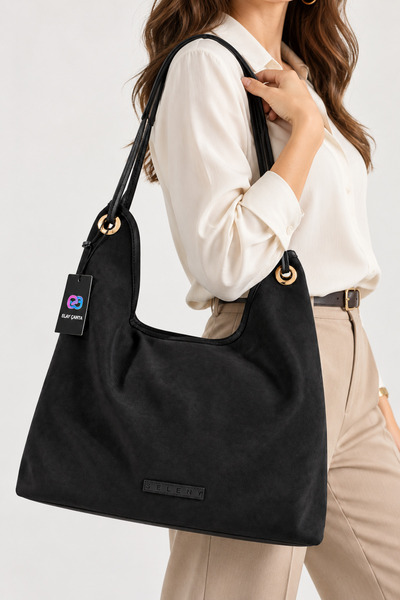 Generic Brand Suede and Leather Double-Sided Women's Stylish Daily Useful Shoulder Bag Large Volume Soft Textured