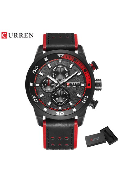 Curren black red box 8250 Men's Waterproof Casual Three-Hand Watch Business L...