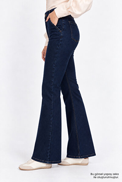 Exquise Yüksek Bel İspanyol Paça Slim Fit Denim Pantolon