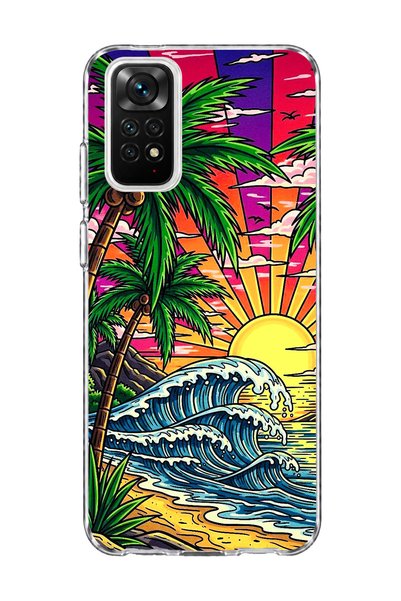 lelia حافظة هاتف شفافة متوافقة مع Redmi Note 11 / 11S مطبوعة بتصميم Palm Wave...